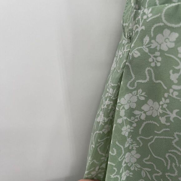 Listicle Floral Print Chiffon Ruffle Wide Leg V-Neck Jumpsuit Green Medium - Picture 8 of 11